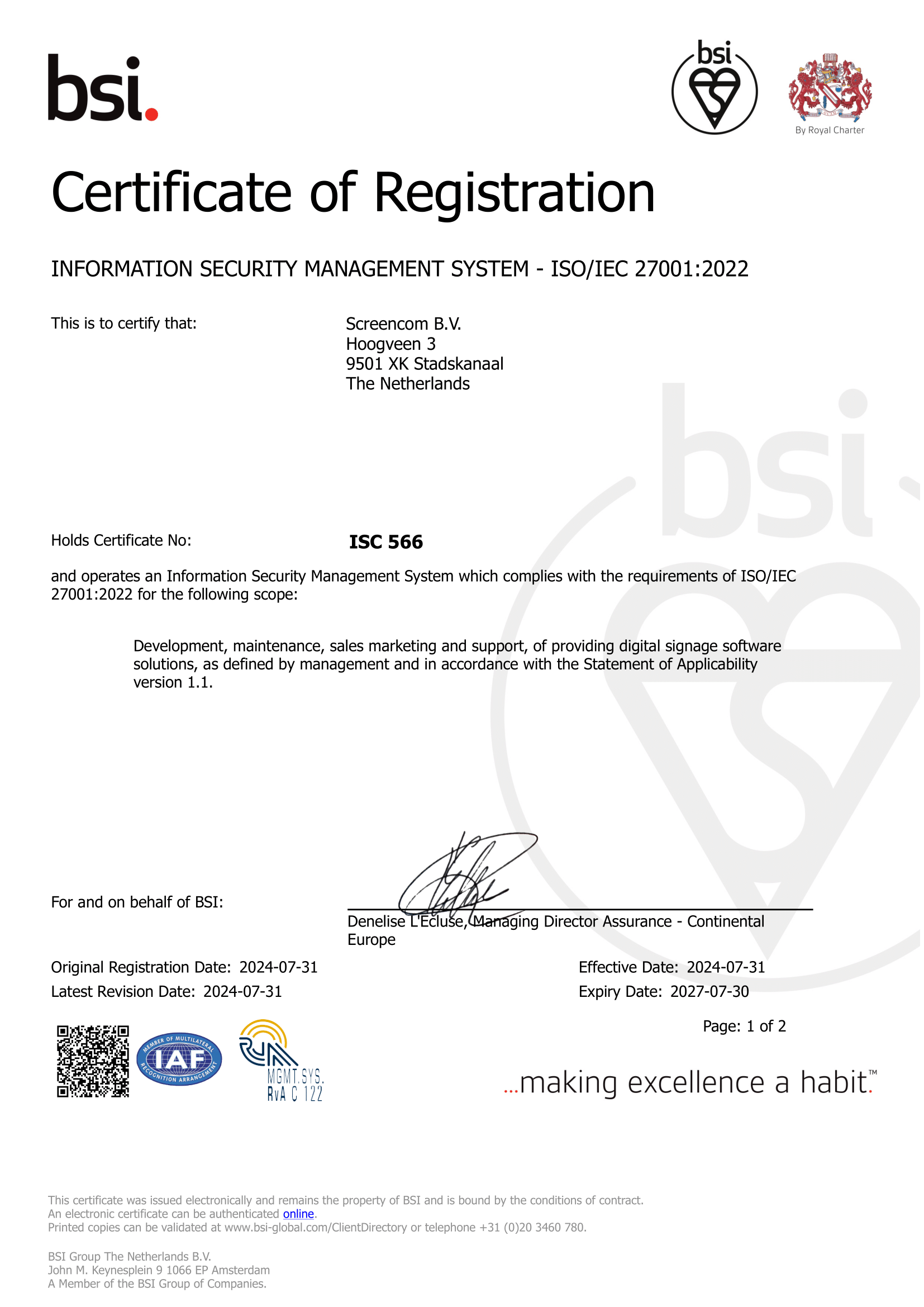 ISO Certificate ScreenCom